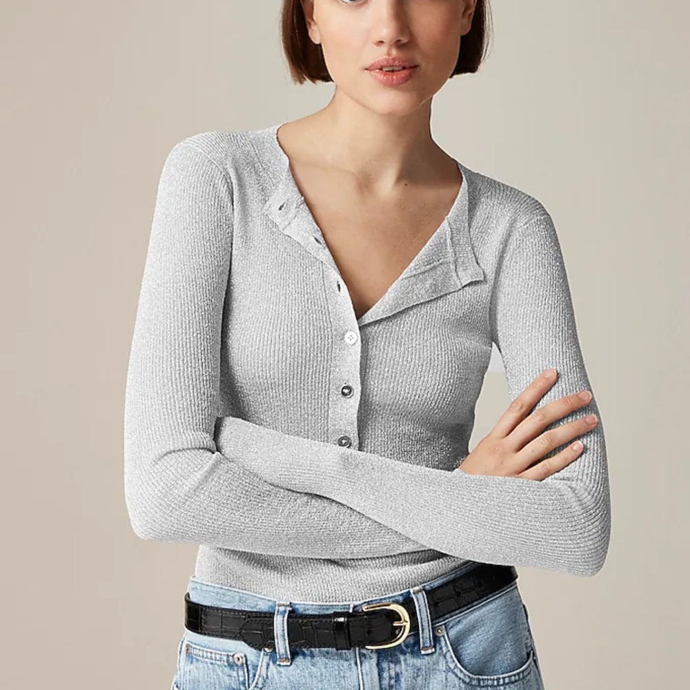 J. Crew Ribbed Silver Henley